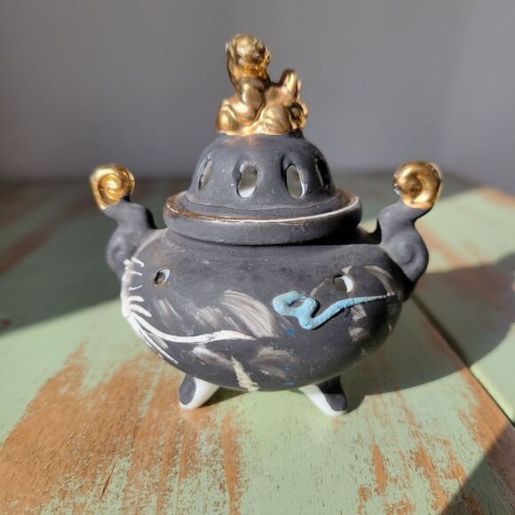 Vintage Dragonware Asian Incense Burner Bone China Pottery - Handpainted - Picture 5 of 12